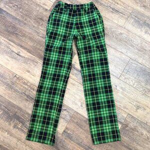 HOT TOPIC Euro Punk PLAID PANTS Size XS Green Yellow Whimsygoth Indie Grunge Y2K
